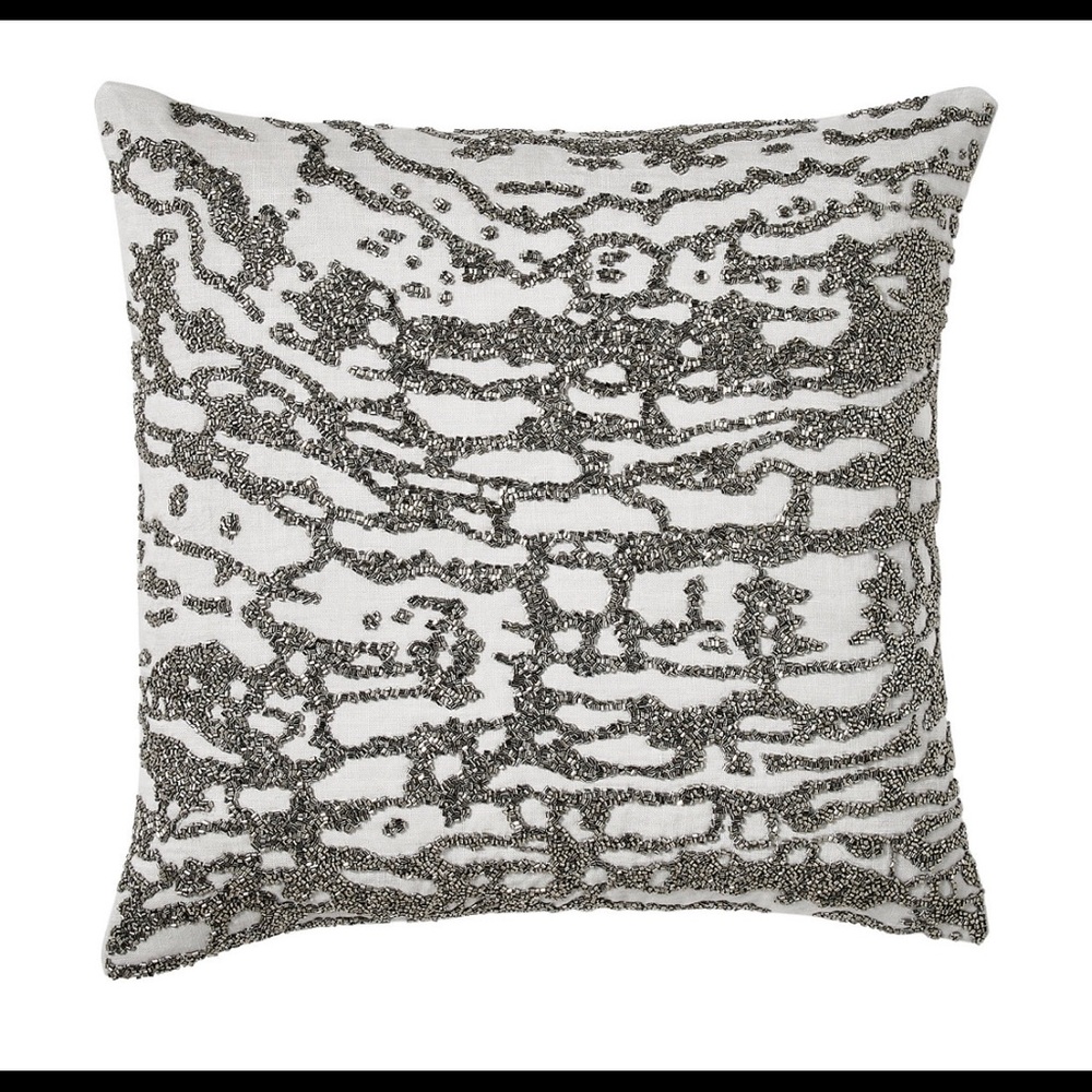 DONNA KARAN LUNA BEADED PLATINUM ACCENT PILLOW